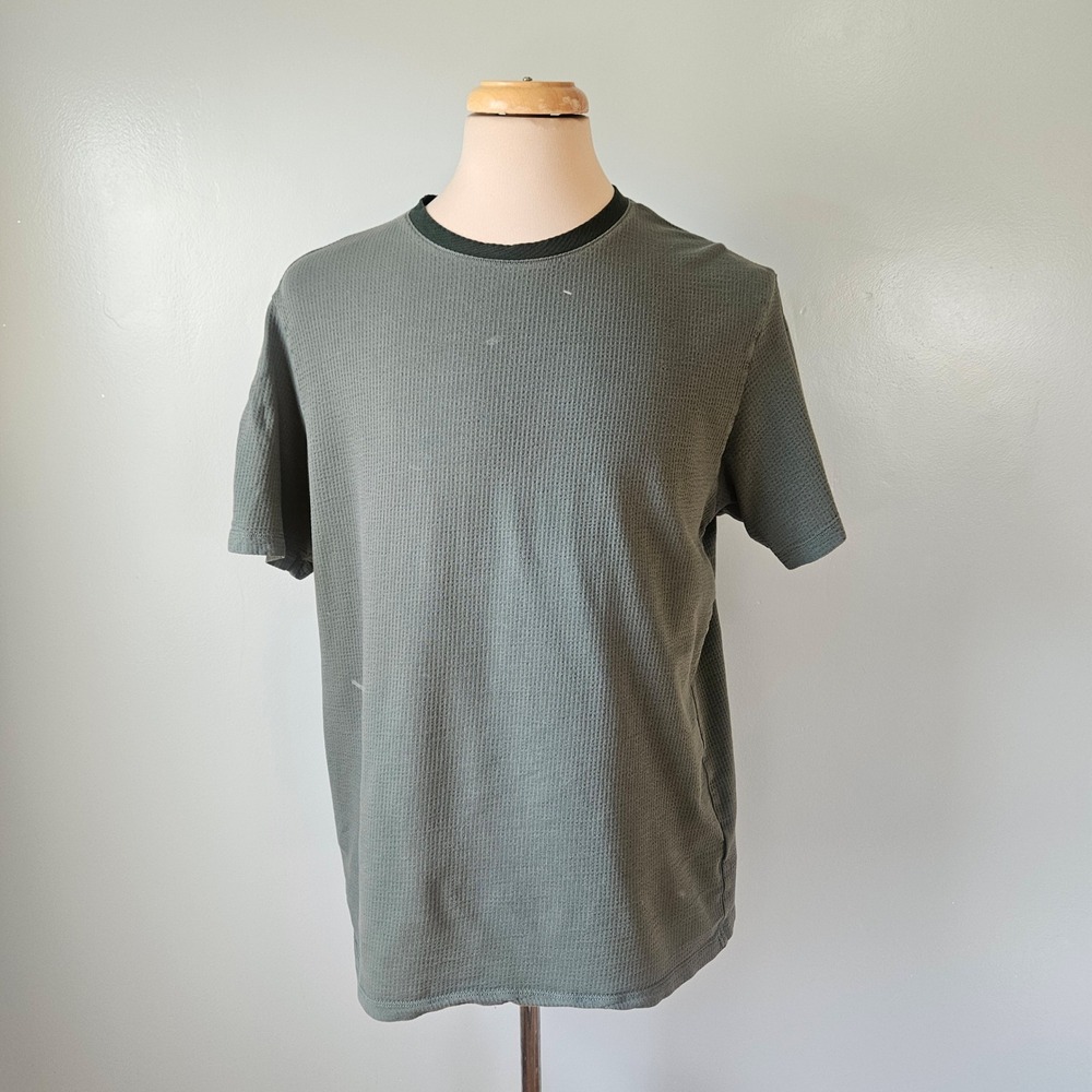 Scotch & Soda Amsterdam Mens Olive Green Waffle Knit Textured T-Shirt Size Large